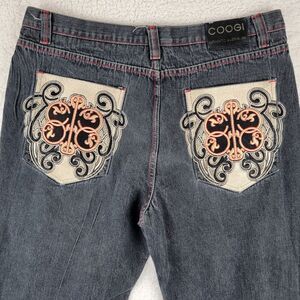 Vintage Coogi Jeans Men Size 40 Black Gray Embroidered Baggy Hip Hop Y2K